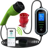 Qoltec Mobilna ładowarka do samochodu elektrycznego EV i hybryd z regulacją 2w1 Typ2 | 22kW | 400V | CEE 32A | Wi-fi | TUYA | SMART LIFE | LCD | Przenośna | Wallbox | 7m