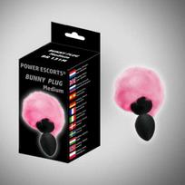 Power Escorts Bunny plug vidutinis juodas su rausva uodega 8 x 3,5 cm / 3,1 x 1,36 colio