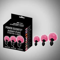 Power Escorts Rinkinys 3 SILIKONINIAI ANALINIAI KAMŠTUČIAI SU RABBIT FLUFF ANALINIAIS KAMŠTUAIS