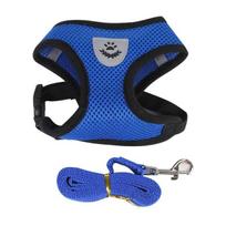 New Cat Dog Adjustable Harness Vest Soft Mesh Chest Strap Supplies Nylon Safety Mesh Chest Strap Outdoor Walking Lead Leash For S1.5-2.5kg tamsiai mėlyna spalva
