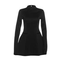 Autumn and Winter New Women's Senior Temperament Backless Round Neck A-line Dress Solid Color Slim Long-sleeved Dresses M balta