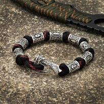 Vyriškas Vikingų Keltų Rūnų Karoliukų Ašmenų Apyrankė Odino Simbolis Skandinaviškas Metalinis Dirželis Rankų Darbo Austas Paracord Šiaurės Amuletas Papuošalai 19cm