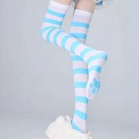 Women Girls Over Knee Long Stripe Thigh High Striped Cotton Socks Sweet Cute Plus Size Overknee Socks one size mėlyna