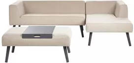 Lauko baldų komplektas Beliani SORRIVOLI kairės pusės smėlio spalvos kampinė sodo sofa su stalu 4 asmenims