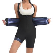 Sleeveless Sauna Suit with Waist Trainer Belt Women Heat Trapping Polymer Bodysuit Tummy Control Sweat Romper Shorts Jumpsuit S mėlyna