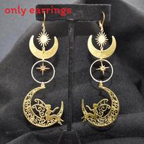 Bohemian Style Gold Sun Moon Star Cartoon Drop Earrings For Women