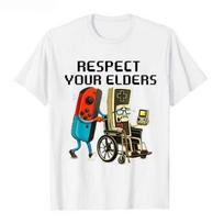 2026 Respect Your Elders Gaming Control Retro Funny Gamer T-Shirt for Men Funny Robot Graphic T Shirts Short Sleeve Men Tee Tops S