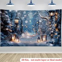 1pc Large Winter Snow Light Christmas Party Banner - 2D polyester background with snow forest  twinkling lights and snowflakes 47.2x31.5inch/120*80cm
