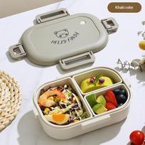 3 Compartment Bento Lunch Box Food Grade Leak Proof Lid Cute Bear Design for Kids School Daily Meals pilka spalva