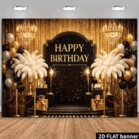 2D flat surface 1-piece luxurious black and gold birthday party backdrop fabric suitable for studios and family parties 47.2x31.5inch/120*80cm