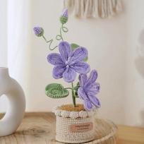 Creative Handwoven Crochet Flowers Tung Blossom Realistic Knitted Flower Snowflake Yarn Potted Fake Flower Desktop Decoration violetinė
