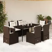 7 dalių sodo baldų komplektas su pagalvėlėmis, rudas, PE rotangas