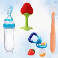 Kūdikių šaukštelis-buteliukas, vaisių maitintuvas, kramtukas ir šaukštelis kombinuotas (Pakuotėje 4 vnt) Pack of 4