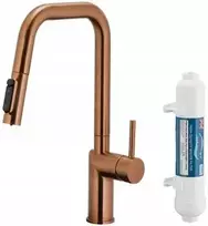 KFA virtuvinis maišytuvas su vandens filtravimo funkcija ir ištraukiamu snapeliu „Duero Pure Style Pull-Out“ + „Hydro+“ filtras, šlifuoto rožinio aukso spalvos 6623-312-34