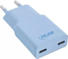 Manhattan InLine® USB-C įkroviklis, 30 W, GaN, dvigubas USB-C, PD/PPS, saldainių spalvos/mėlynas