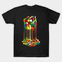 Men Black Print T-shirt Melting Rubiks Cube No-Cut Transfer Paper Print Cotton Tshirt 2XL juoda