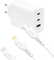 Įkroviklis Litte kroviklis jungiama į tinklą 65W + kabelis USB - Typ-C / Lightning / Micro USB balta