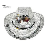 Flashy Mirror Hat Disco Western Cowboy for Men Women, Sparkly Silver Concave Top Music Festivals, Concerts, Party Retro One Size A white