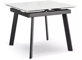 LARES kvadratinis ištraukiamas stalas, 90–150 cm, keramika, baltas marmuras/juodas, modernus
