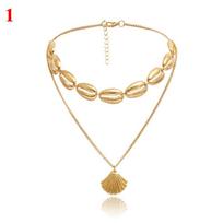 Fashion Chain Choker Golden Bohemian Cowry Seashell Pendant Multilayer Shell Necklace Beach Jewelry 2