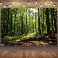 2D plane, 1pc lush green forest background, tall trees and dappled sunlight - wedding, birthday 47.2x31.5inch/120*80cm
