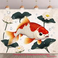 2D plane one koi fish playing among lotus flowers. Suitable for decoration in living rooms bedrooms offices and parties. 47.2x31.5inch/120*80cm
