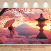 2D plane Fuji Mountain cherry blossom-themed background fabric enhances both indoor and outdoor atmosphere polyester fiber 47.2x31.5inch/120*80cm