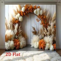 2D Orange White Pampas Grass Themed Wedding Backdrop Photo Background Banner 47.2x31.5inch/120*80cm