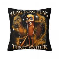 Tung Tung Tung Sahur Square Pillow Cases Funny Italian Brainrot Meme Cushion Covers Vintage Polyester Decorative Pillowcover Peach skin 18*18(CM)-1Pcs
