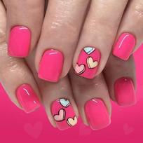 24Pcs Creative Doodles Art Press On Nail Heart Four Point Star Pattern Pink Glossy Short Square Fashionable Look 1 brown