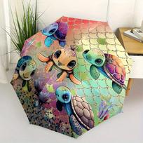Turtle Friends, Ocean Mosaic Theme 8 Bone Hand Automatic Folding Fashion umbrella, Compact and Portable Design, A Perfect Gift for Birthday,