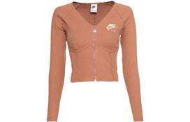 Nike Women'ss Double-Zip Knit Herringbone Raglan T-Shirt Brown DM6067-215 XL