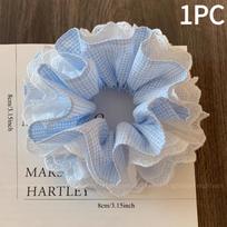 1PC Sea Salt Blue~ Four-layer plaid lace edge large intestine hair band female Korean girl feeling hair tie headband ball head hair rope