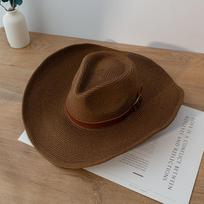 New Design Natural Paper Western Cowboy Hat 13CM Big Wide Brim Women Men Summer Beach Straw Hats Panama Cowgirl Jazz Sun Caps 58cm ruda