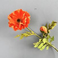 2pcs Simulation Poppies Branch PU Fake Flowers Green Plant Bedroom Decor Artificial Flower White Red Poppy Auditorium Decoration oranžinė