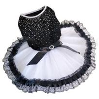 Pet Clothes - Comfortable Cotton Pet Dog Cat Puppy Spot Bow-knot Princess Yarn Dress M juoda balta spalva