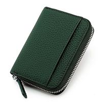 Thin RFID Protection Wallet Leather Anti-splash Water Organ Coin Purse Antimagnetic Simple Short Portable Card Bag Daily tamsiai žalia spalva