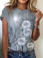 2026 New Women 3D Dandelion Graphics Print T-Shirts Fashion Casual Clothes Short Sleeves Top Summer Tees O-Neck Women's Clothing L