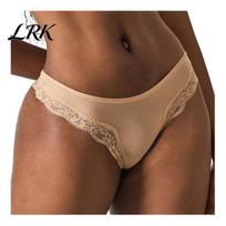 Women Briefs Women's Lace Trim Thong, Low Rise Breathable Underwear, Sexy Lady T Back Soft Stretch Briefs, Ladies Seamless Bikini Panties Underpants S abrikosas