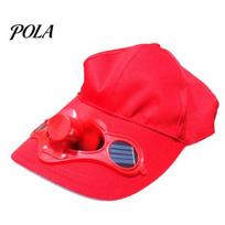 Women's Men's Summer Fishing Cap Solar Power Cool Fan Beach Boater Hat Gift raudona