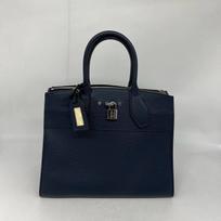 [Pre-Owned] City Steamer Medium Deep Blue Leather Shoulder Bag Handbag Silver Hardware Detachable Strap - Excellent #QTAJA1 ONE SIZE