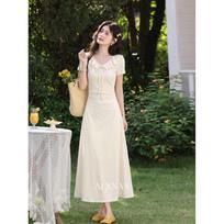 Elegant Ruffle V-Neck A-Line Maxi Dress S abrikosas