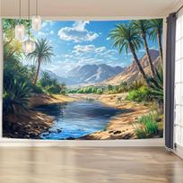 3D Visual Effect Desert Oasis Embroidery - Suitable for decoration in living rooms bedrooms and offices 47.2x31.5inch/120*80cm