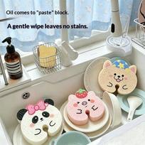 Cute Cartoon Animal Kitchen Cleaning Sponge 5Pcs Super Absorbent Non-Stick Oil Scrub Pads for Dish Pot Wash Household Use 5PCS