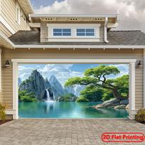 2D plane, vivid waterfall and lush green outdoor decoration, courtyard party, polyester fiber material (as the picture,100x150cm)