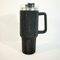 40oz Deimantinis termosas su rankena 304 nerūdijančio plieno vakuuminis kavos izoliuotas butelis nešiojama automobilinė kolba 1.2L juoda