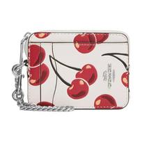 COACH 11 cherry print zipper closure smooth leather card holder mini women's silver and chalk multicolor Silver and chalk multicolor sidabras
