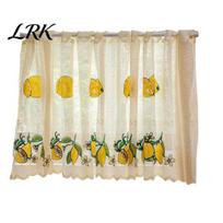 Dust Proof Window Treatment Sheer Valance, Light Filtering Short Curtain, Embroidered Lemon Valance Pattern, Half Curtain for Basement Kitchen Short Lemon beige