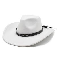 9CM Brim Men's Western Cowboy Hat For Women Vintage Curved Brim Felt Fedora Hat Cowgirl Panama Jazz Hat Sombrero Hombre 57-58CM balta