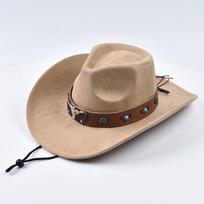 Vintage Rolled Brim Western Cowboy Hat with Bullhead Rivets, Windproof Rope, and Felt for Outdoor Riding and Jazz Hats Can Be Adjusted kupranugaris